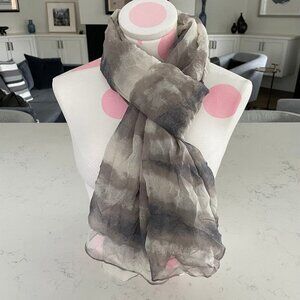 Club Monaco Moody Abstract Print 100% Silk Scarf/Wrap Grey Cream Tan Sz OS